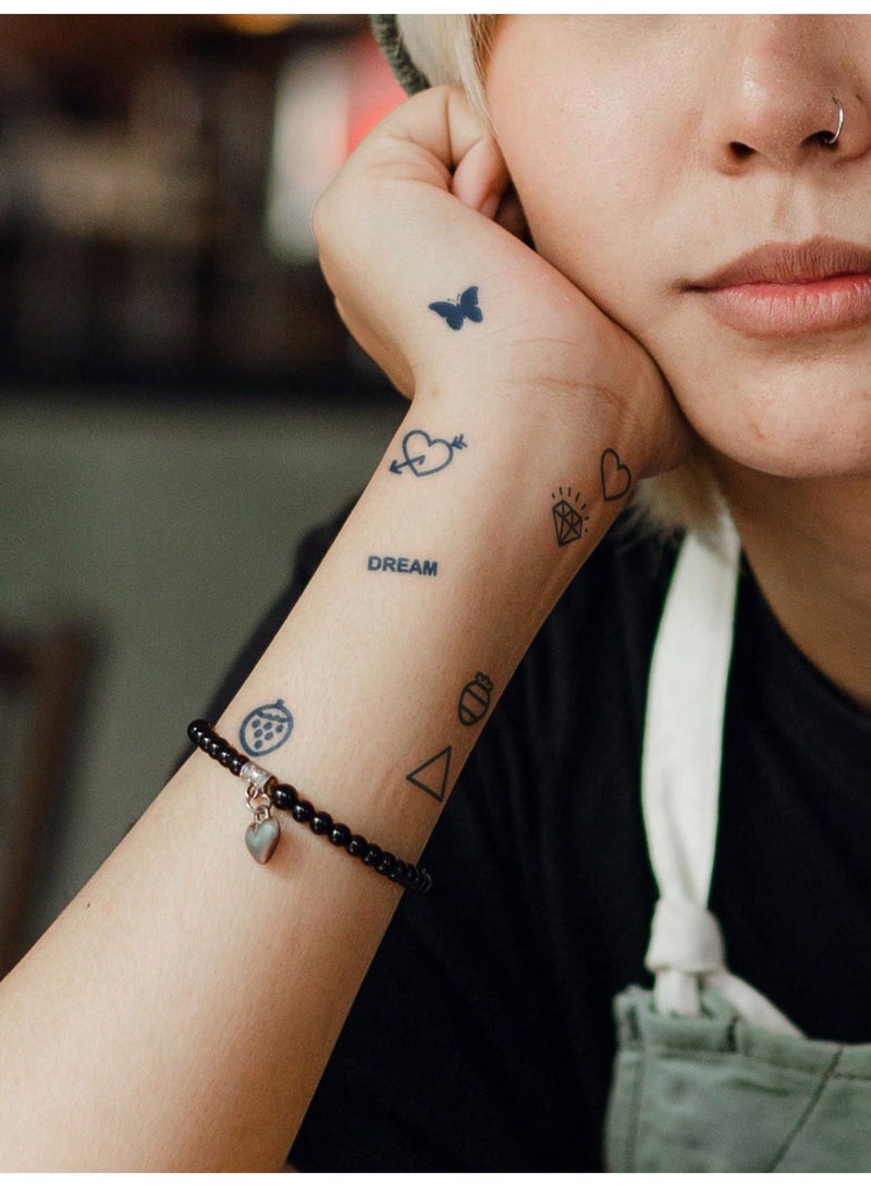 Miamia 54 Pcs Temporary Tattoos Butterfly, Heart, Diamond Pattern, Semi-permanent, Lasts 14 Days, Matte, Small Gifts for Fingers, Ears, Shoulders, Neck and Body Black - Image 3