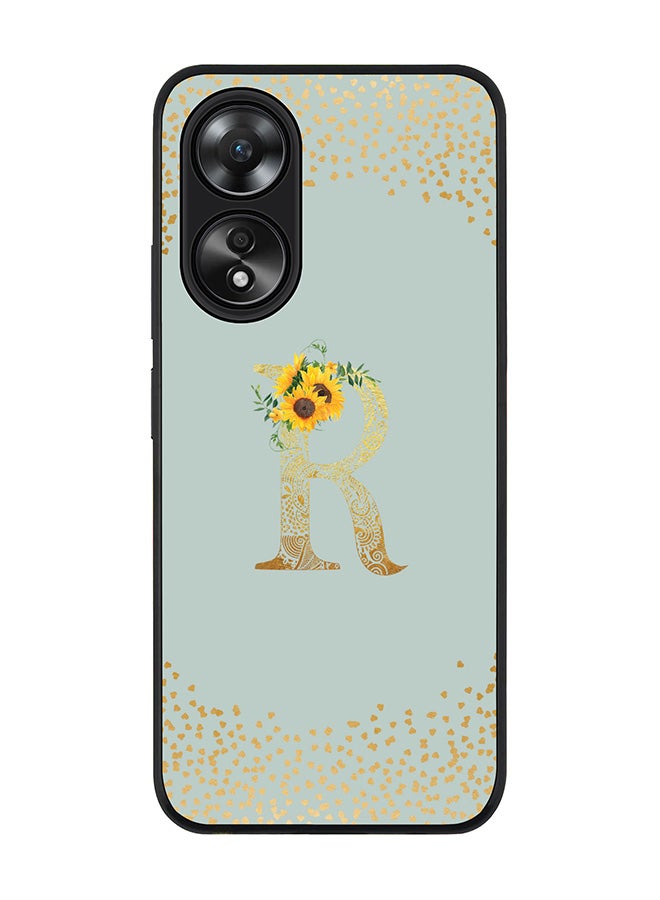 Stylizedd Rugged Black edge case for Oppo A58 4G, Slim fit Thin Cover- Custom Monogram Initial Letter Floral Pattern Alphabet-R  (Light Grey ) - Image 1