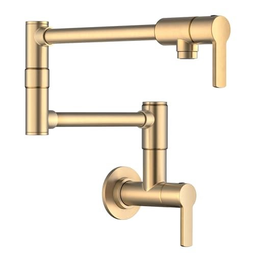 KRAUS Oletto Pot Filler Faucet with Retractable Arm Wall Mount Kitchen Faucet Pot Filler for Stove in SpotFree Brushed Brass KPF5001SFBB - Image 1