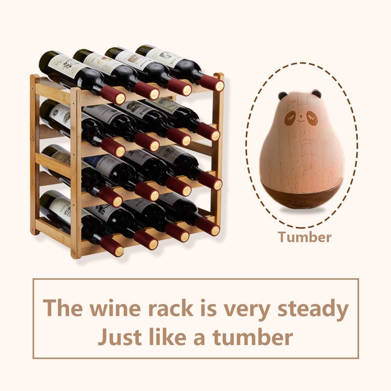 Homevany Bamboo Wine Rack, Sturdy and Durable Countertop Wine Storage Cabinet Shelf for Pantry - 4 Tiers 16 Bottle Wine Rack - Image 5