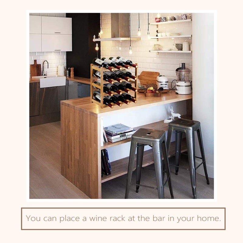 Homevany Bamboo Wine Rack, Sturdy and Durable Countertop Wine Storage Cabinet Shelf for Pantry - 4 Tiers 16 Bottle Wine Rack - Image 2
