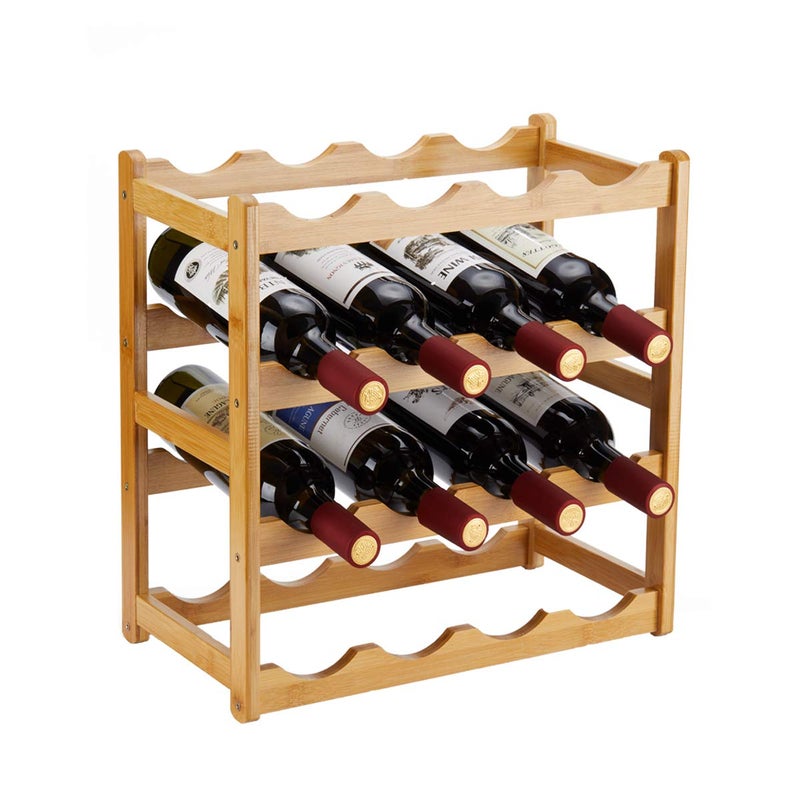 Homevany Bamboo Wine Rack, Sturdy and Durable Countertop Wine Storage Cabinet Shelf for Pantry - 4 Tiers 16 Bottle Wine Rack - Image 1