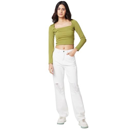 Spykar High Rise Straight Fit White Jeans for Women (Size: 30)-WDBEL1BD080-White - Image 2