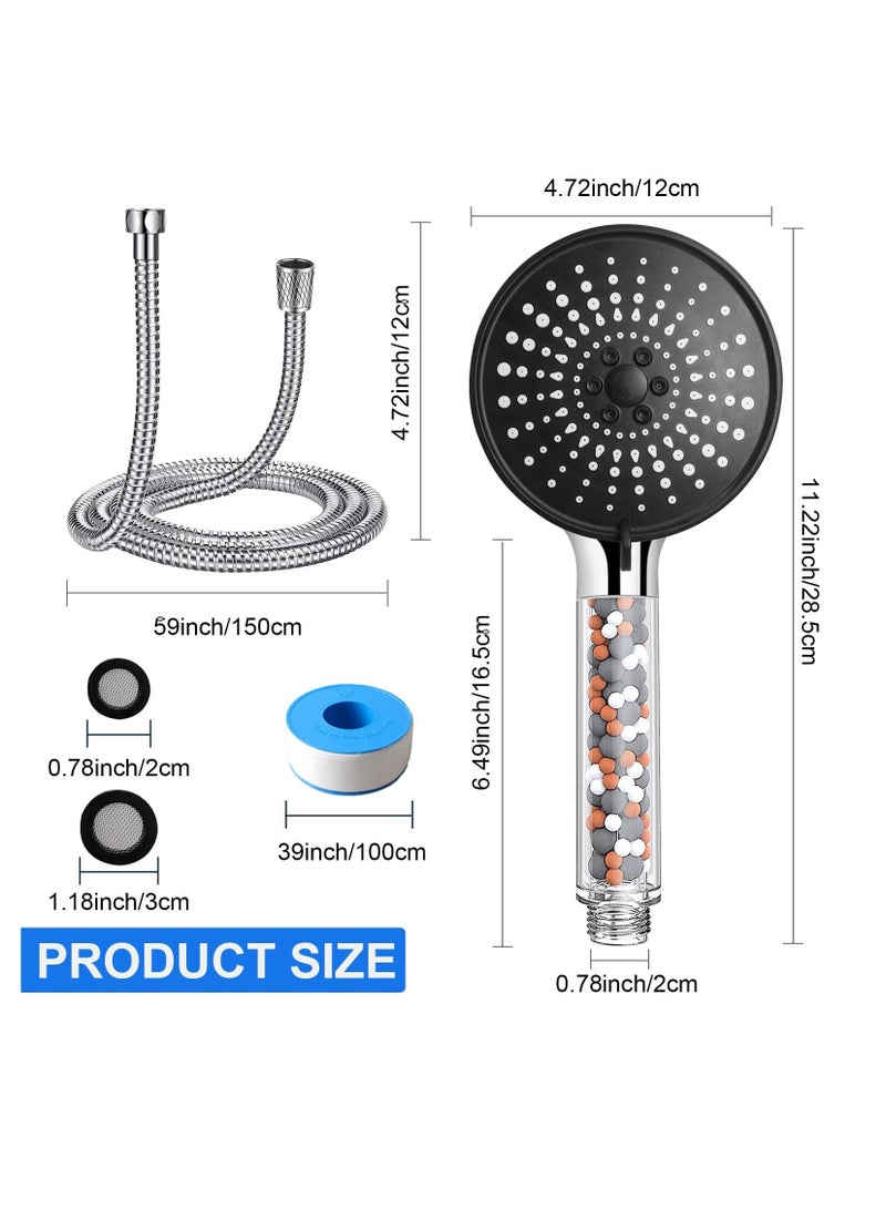 Shower Head High Pressure, 5 Modes Ionic Pressure Handheld Powerful Flow with 1.5M Hose, Universal Hard Water Softener Showerheads(BlackZ) - Image 2