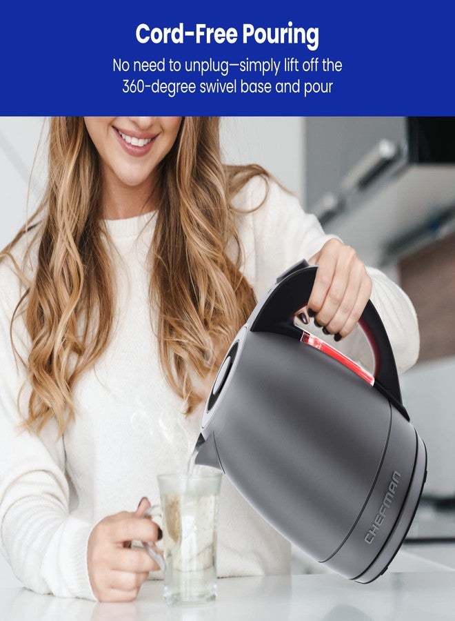 Chefman Electric Kettle, 1.8 Liter Stainless Steel Electric Tea Kettle Water Boiler with Automatic Shutoff, LED Lights, Boil-Dry Protection, Hot Water Electric Kettles for Boiling Water, Grey - Image 5