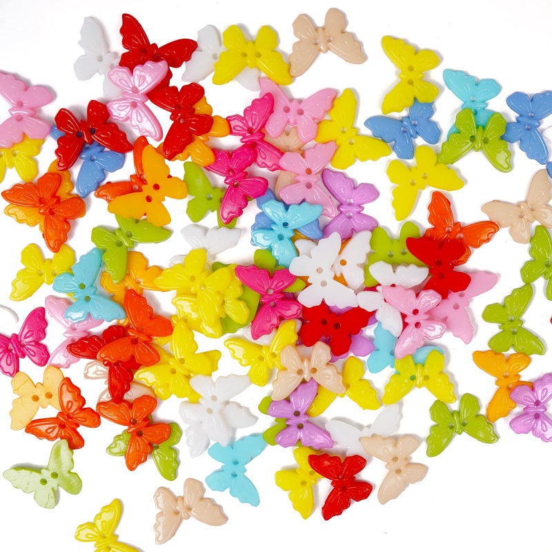 Chenkou Craft New 100pcs Mix Butterfly Plastic Buttons 22mm Sewing Craft 2 Holes 7822mm Butterfly