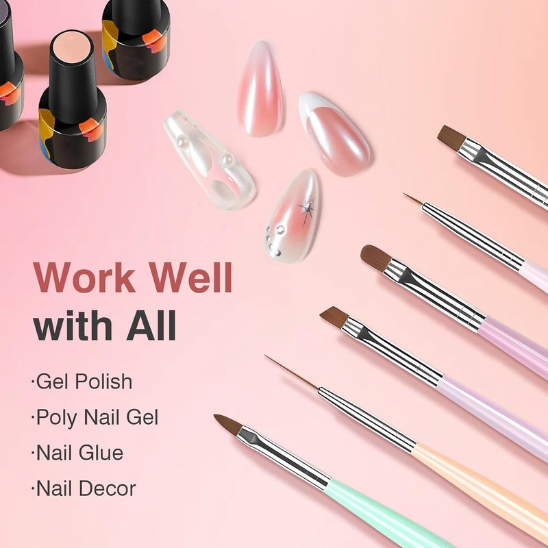 TOCOLES Nail Art Brushes 6PCS Nail Brush Set with Gel Polish and Liner Brush and Dotting Pens for Home and Professional Salon Use - Image 4