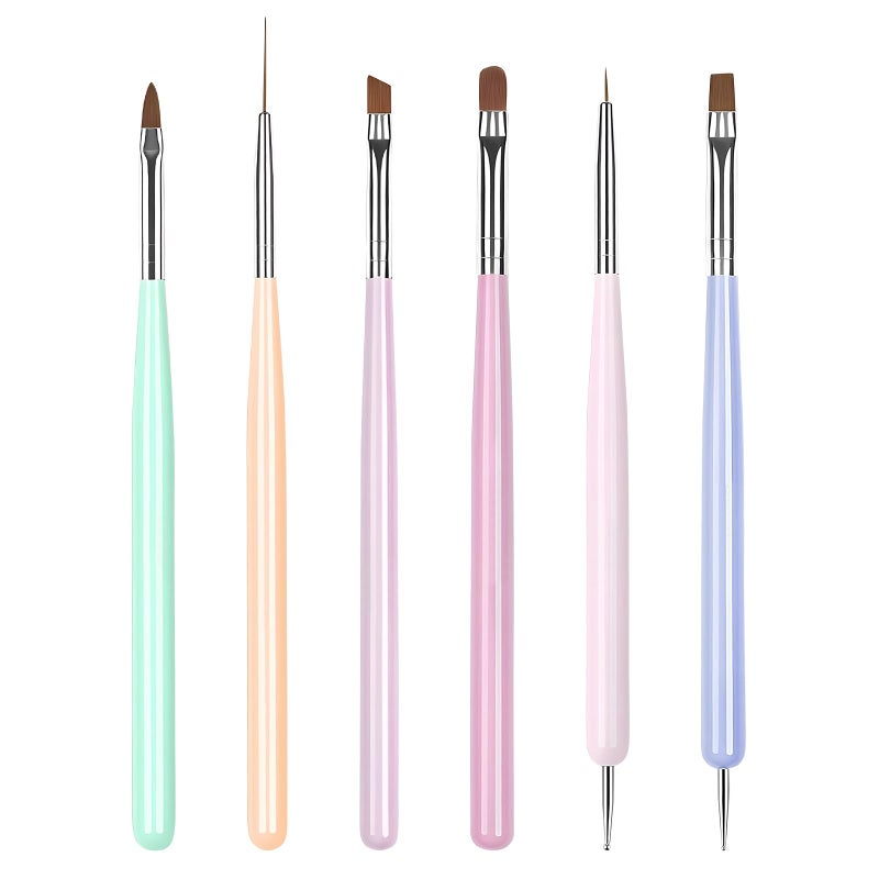 TOCOLES Nail Art Brushes 6PCS Nail Brush Set with Gel Polish and Liner Brush and Dotting Pens for Home and Professional Salon Use - Image 1