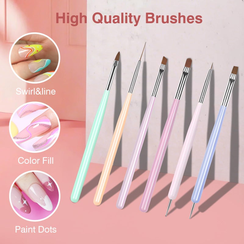 TOCOLES Nail Art Brushes 6PCS Nail Brush Set with Gel Polish and Liner Brush and Dotting Pens for Home and Professional Salon Use - Image 2