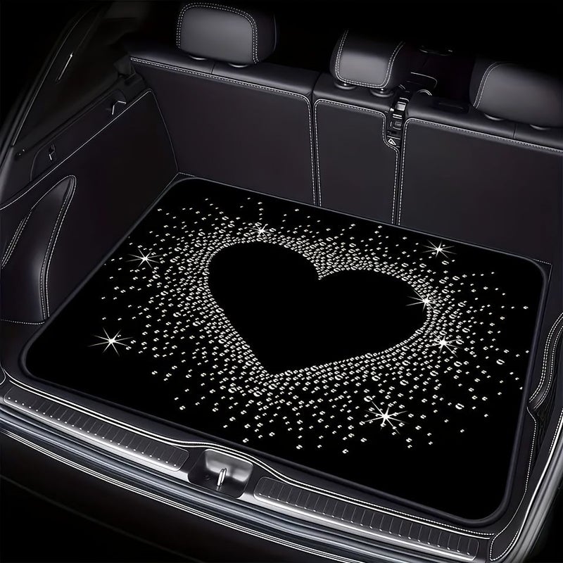 1pc Car Trunk Mat With Model Mq-521 Printed Heart Pattern Universal Fit Travel Accessory Interior Decoration For Car Enthusiasts - Image 1