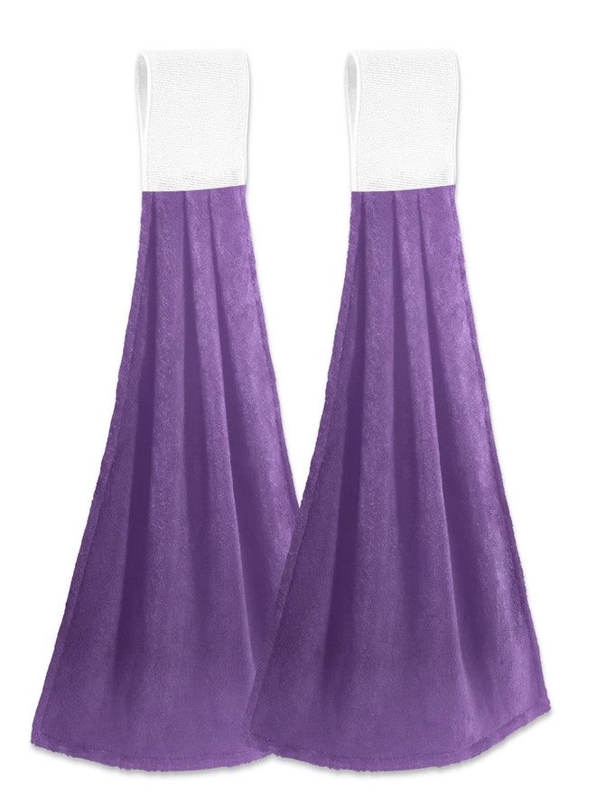 Kigai Purple Solid Color Hanging Tie Towels Set of 2, Absorbent Hand Towels Tea Bar Dish Dry Towels for Kitchen Bathroom Home Decor, 14 x18.2 inch - Image 2