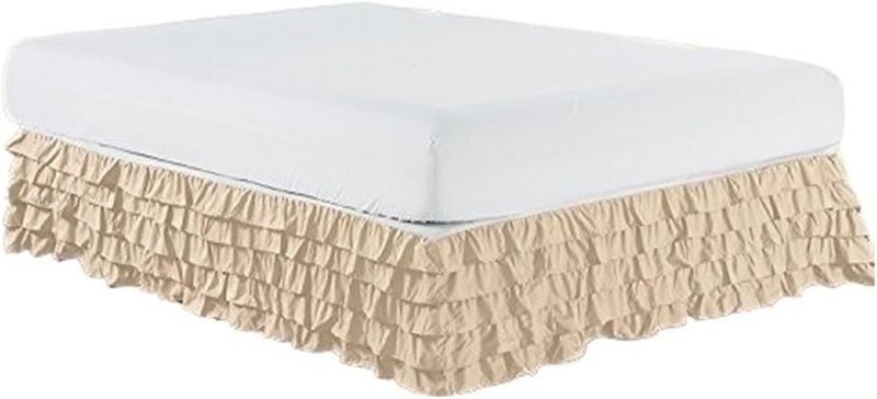 Five Layer Lotus Leaf Lace Multi-Layer Bed Skirt Platform Cloth Pleated Elastic Bedspread Protection Cover(Yellow,F(137x190x38cm)) - Image 1