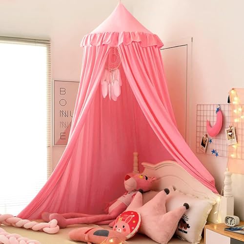 Kertnic Decor Canopy for Kids Bed, Soft Smooth Playing Tent Canopy Girls Room Decoration Princess Castle, Dreamy Mosquito Net Bedding, Children Reading Nook Canopies in Home (Nordic Pink) - Image 2