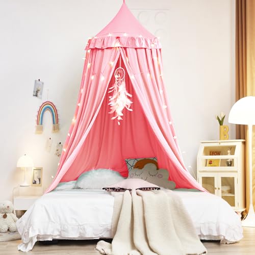 Kertnic Decor Canopy for Kids Bed, Soft Smooth Playing Tent Canopy Girls Room Decoration Princess Castle, Dreamy Mosquito Net Bedding, Children Reading Nook Canopies in Home (Nordic Pink) - Image 3