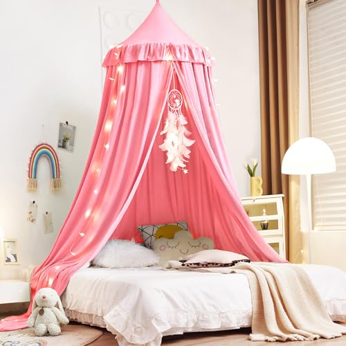 Kertnic Decor Canopy for Kids Bed, Soft Smooth Playing Tent Canopy Girls Room Decoration Princess Castle, Dreamy Mosquito Net Bedding, Children Reading Nook Canopies in Home (Nordic Pink) - Image 1