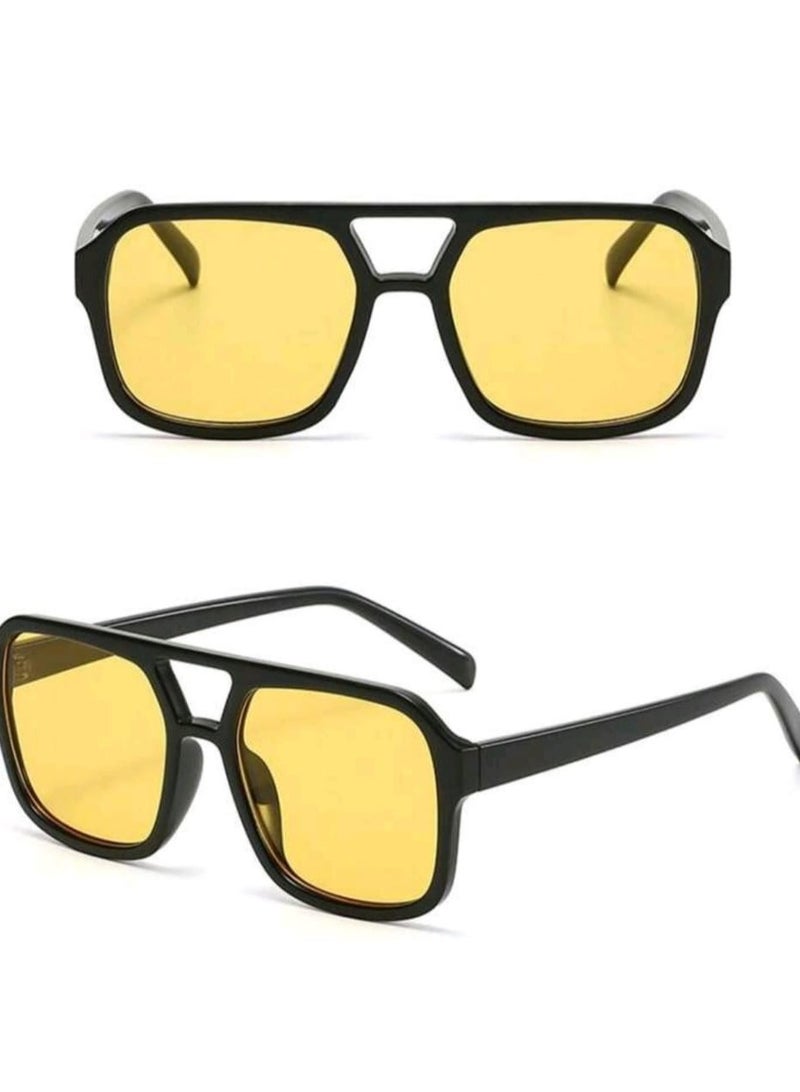 Shein 1pc Retro Classic  sunglasses Double Bridge Personality Large Frame Fashion Glasses For Outdoor Travel Beach Accessories - Image 4