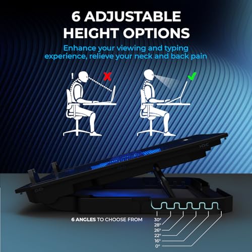 EvoFox Frost Laptop Cooling Pad with Phone Stand, 1000 RPM 2X Silent Fans, 5 Adjustable Angles, LED Lights, Durable Metal Mesh Surface, Ergonomic Stand for Laptops up to 15.6 inches (Blue) - Image 3