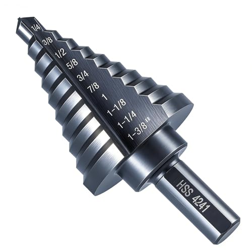 Anfrere 10 Sizes Step Drill Bit for Metal Sheet, 1/4 to 1-3/8 Inches High Speed Steel Drill Cone Bits for Hole Drilling Cutting, HSS Multi Size Hole Stepped Up Unibit - Image 1