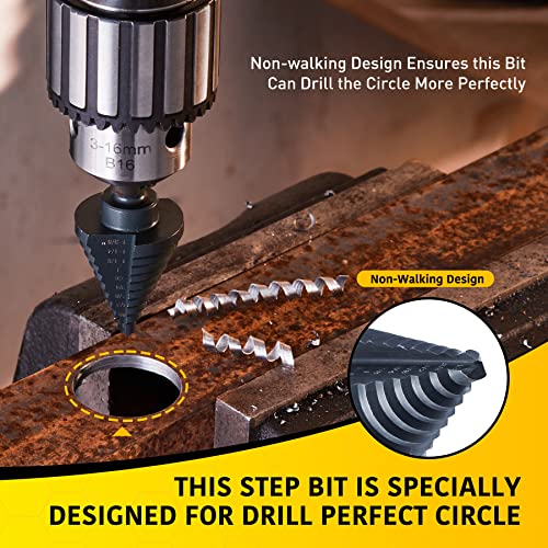 Anfrere 10 Sizes Step Drill Bit for Metal Sheet, 1/4 to 1-3/8 Inches High Speed Steel Drill Cone Bits for Hole Drilling Cutting, HSS Multi Size Hole Stepped Up Unibit - Image 3