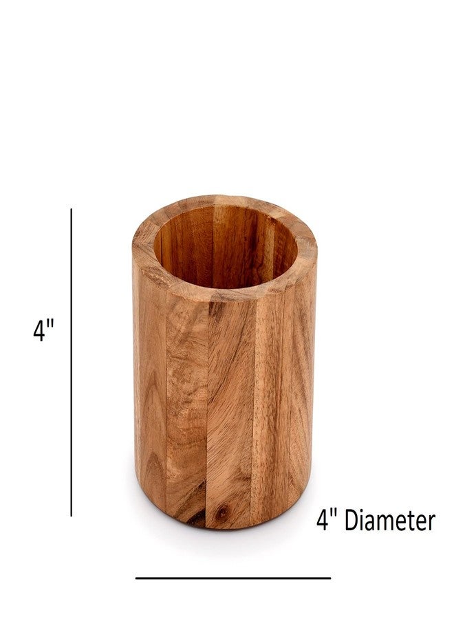 Mahasu Utensil Holder Acacia Wooden Utensil Holder for Kitchen Counter Flatware and Spatula Storage Organizer, for Countertop, Pantry and Bathroom (4" X 4" X 4") - Image 2