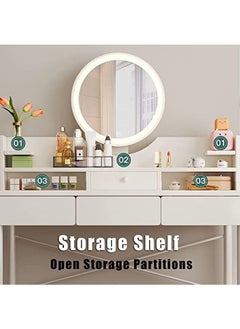 NKX Modern White Vanity Desk with LED Mirror Storage Shelves and Silent Drawers 100cm  - Image 2
