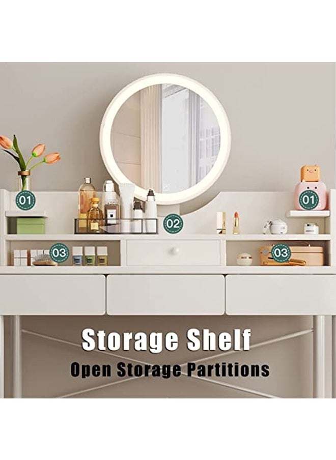 NKX - Modern White Vanity Desk with LED Mirror Storage Shelves and Silent Drawers 100cm - Image 1