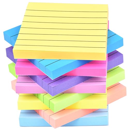 WSPER 9 Pack Lined Sticky Notes 3”x3” Bright Colors Self-Stick Note Pads with Line, 9 Colors Bulk Sticky Memo Pad for School, Office, Meeting - Image 1