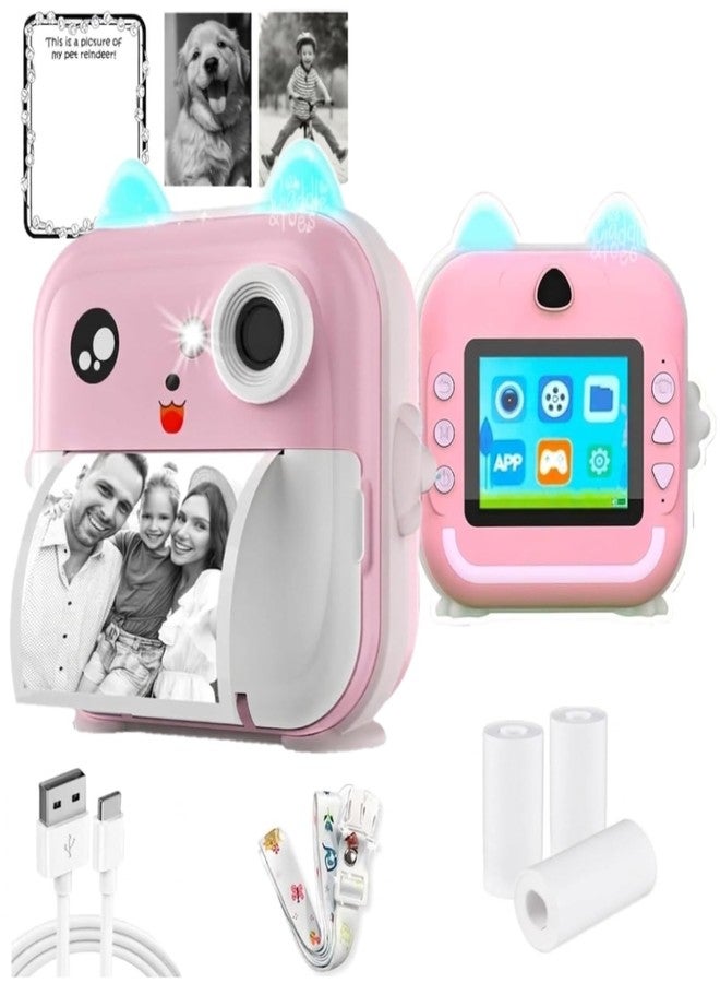 CADDLE & TOES كاميرا الطباعة الفورية للأطفال من كادل آند توز - دقة 1080 بكسل عالية الوضوح، 48 ميجابكسل، بلوتوث، تطبيق مجاني، 3 لفات من ورق الطباعة، ملصقات، فلاتر ممتعة، هدية للأطفال (وردي) - Image 1
