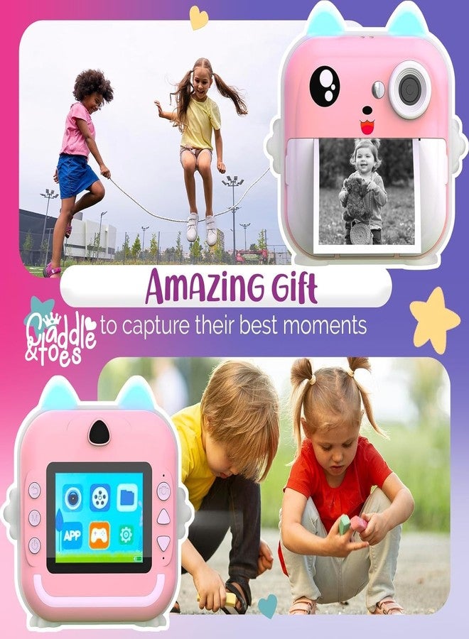 CADDLE & TOES كاميرا الطباعة الفورية للأطفال من كادل آند توز - دقة 1080 بكسل عالية الوضوح، 48 ميجابكسل، بلوتوث، تطبيق مجاني، 3 لفات من ورق الطباعة، ملصقات، فلاتر ممتعة، هدية للأطفال (وردي) - Image 3