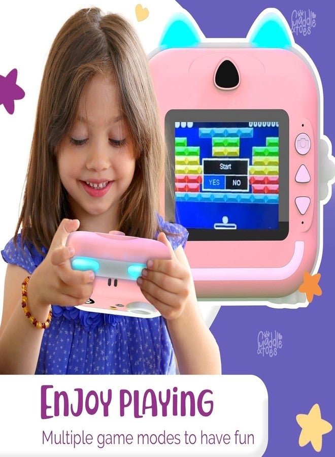 CADDLE & TOES كاميرا الطباعة الفورية للأطفال من كادل آند توز - دقة 1080 بكسل عالية الوضوح، 48 ميجابكسل، بلوتوث، تطبيق مجاني، 3 لفات من ورق الطباعة، ملصقات، فلاتر ممتعة، هدية للأطفال (وردي) - Image 4