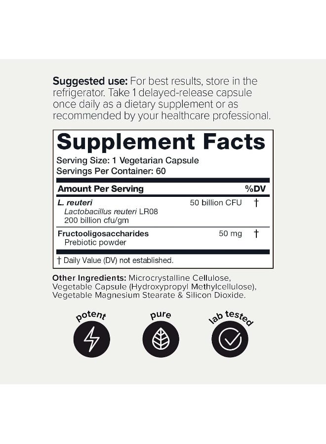 Toniiq 50 مليار وحدة تشكيل مستعمرات من بروبيوتيك لاكتوباسيلس ريوتيري 50 ملغ لكل حصة - بروبيوتيك ل. ريوتيري - أعلى عدد من وحدات تشكيل المستعمرات لبروبيوتيك لاكتوباسيلس ريوتيري - 60 كبسولة نباتية - 60 حصة - Image 2