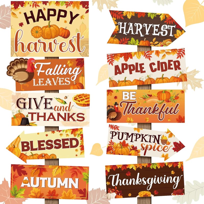 Abilat 20 Pcs Thanksgiving Yard Signs Turkey Pumpkin Yard Outdoor Decorations for Yard Garden Lawn Patio Scarecrow Outdoor Fall Decor - Image 1