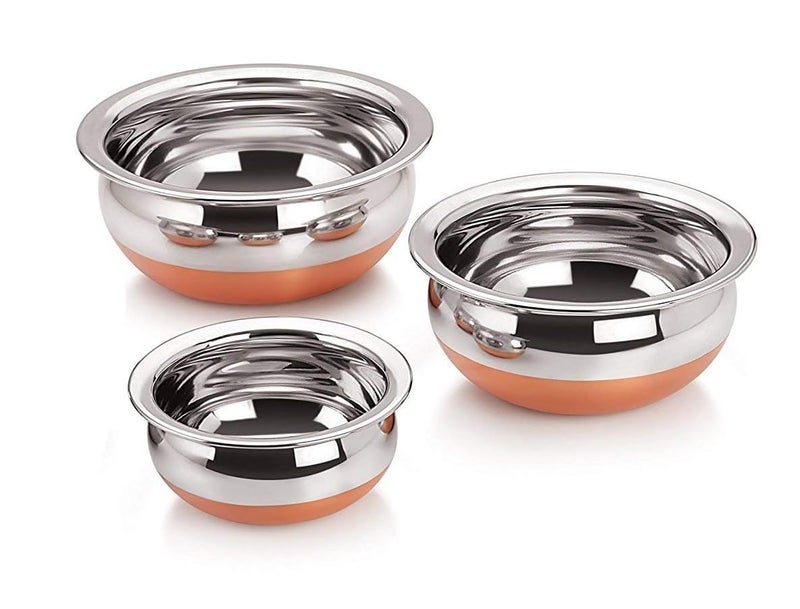 Dynore Dynore Stainless Steel 3 Pcs Handi Set with Copper Bottom Base for Kitchen and Serving Without Lid - Image 1