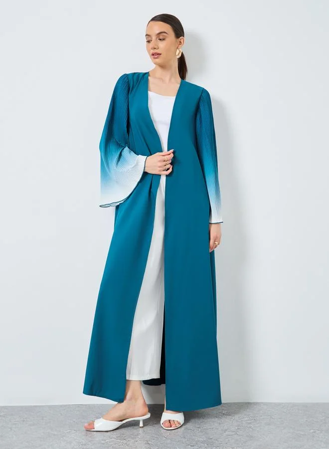 تايك تو Take Two Dye Print Bell Sleeve Open Front Abaya