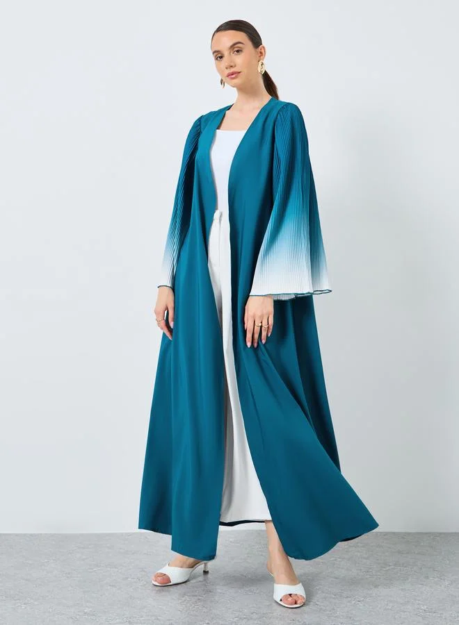 تايك تو Take Two Dye Print Bell Sleeve Open Front Abaya