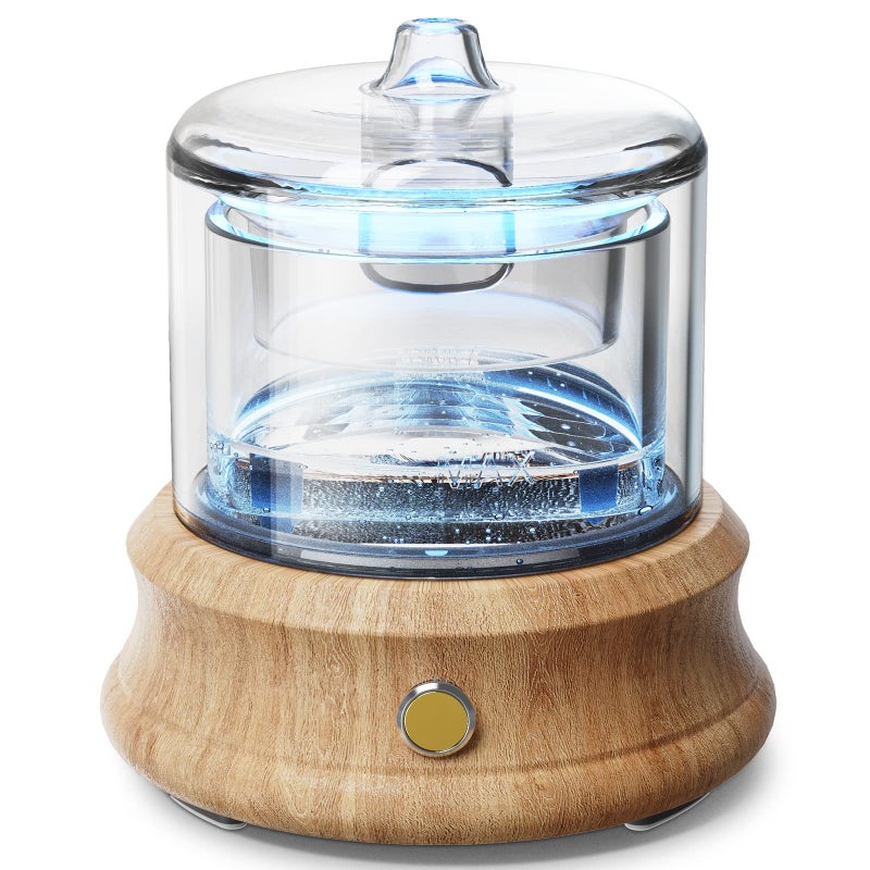 Lecdura Glass Essential Oil Diffuser 80ML Small Glass Reservoir Natural Wood Base Ultrasonic Cool Mist Aroma Diffusers with USBCord AutoOff 7 Color Light for Home Office Bedroom