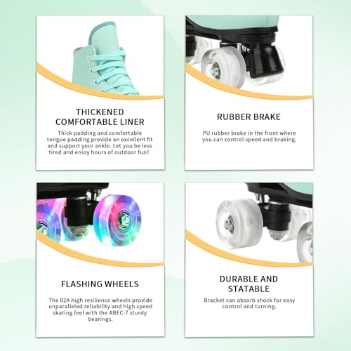 Gets Women's Roller Skates Light Up Wheels, Adjustable Double Row Roller Skates Outdoor Shiny Derby Skates Illuminating for Teens and Youth (Green Flash,39) - Image 4