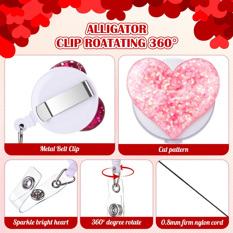 Geyoga 70 Pcs Bling Heart Retractable Badge Reel Valentines Love Shape Clip Holder for Nurses Women Cute Colorful ID Name Badge Reel with Alligator for Teachers Office Party Favors Gifts - Image 3