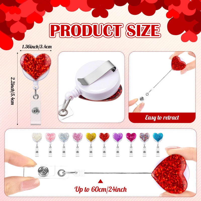 Geyoga 70 Pcs Bling Heart Retractable Badge Reel Valentines Love Shape Clip Holder for Nurses Women Cute Colorful ID Name Badge Reel with Alligator for Teachers Office Party Favors Gifts - Image 2