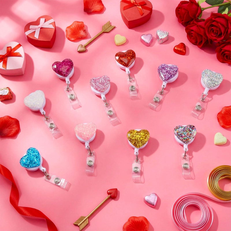 Geyoga 70 Pcs Bling Heart Retractable Badge Reel Valentines Love Shape Clip Holder for Nurses Women Cute Colorful ID Name Badge Reel with Alligator for Teachers Office Party Favors Gifts - Image 4