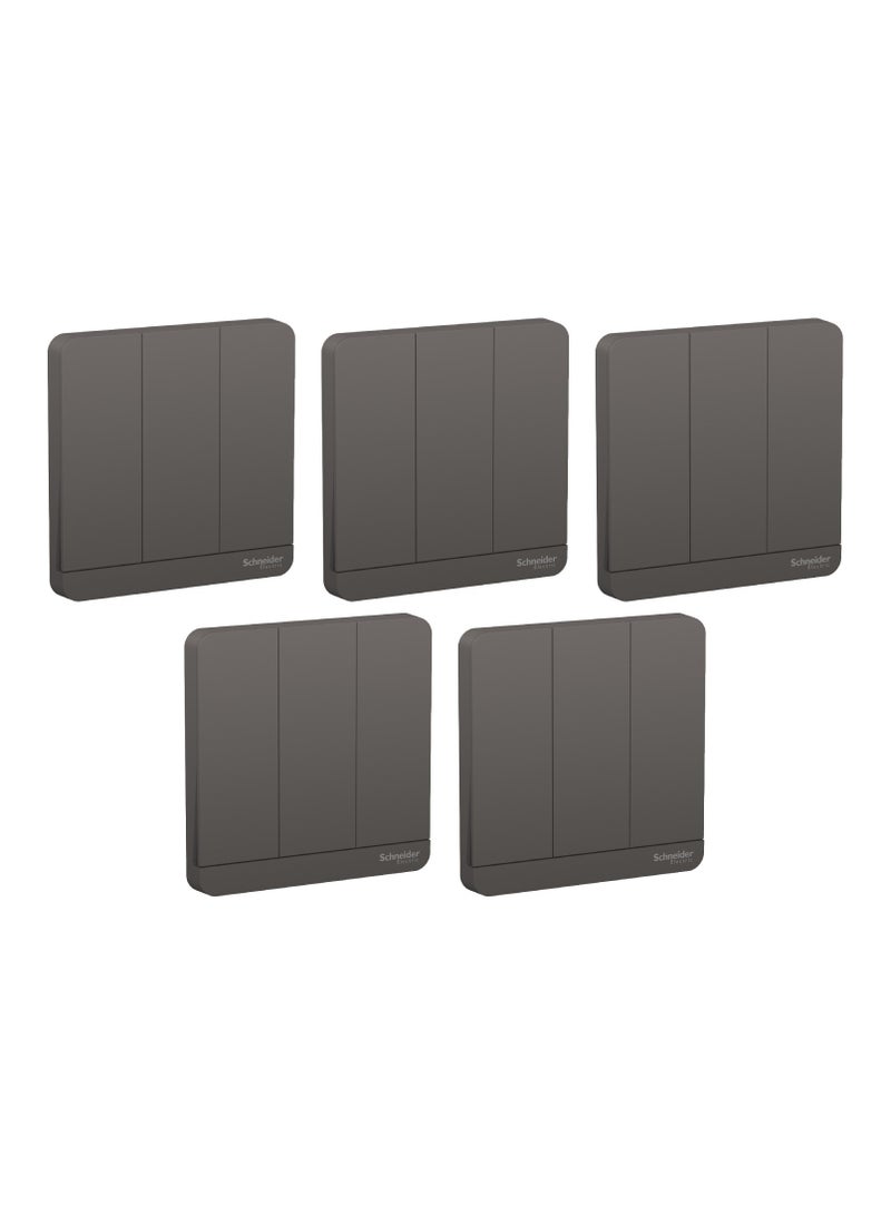 Schneider Electric AvatarOn, 3 switches, 16AX, 250V, 2 way, Dark Grey (Model Number-E8333L2_DG) - Pack of 5