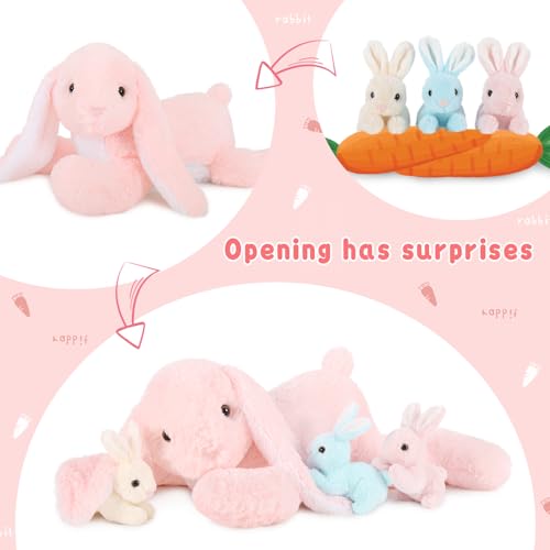 BENINY Big Pink Bunny Stuffed Animal 24 Large Easter Stuffed Bunny Rabbit Plush Toy Gifts for Girls Baby Plushy Mommy Bunny Surprise with 3 Babies Inside - Image 5