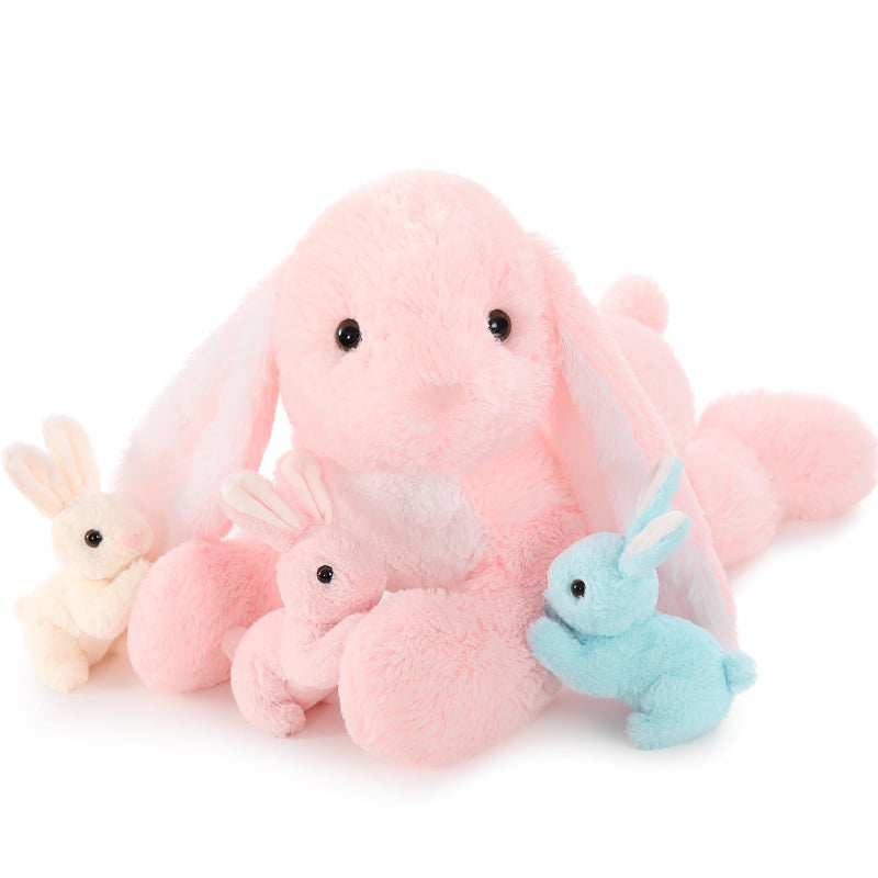 BENINY Big Pink Bunny Stuffed Animal 24 Large Easter Stuffed Bunny Rabbit Plush Toy Gifts for Girls Baby Plushy Mommy Bunny Surprise with 3 Babies Inside - Image 3