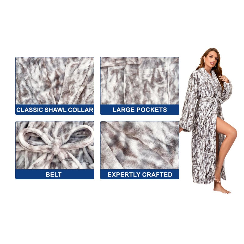 RONGTAI Fleece Robes for Women Plush Soft Warm Long Bathrobe with Pockets (X-Large,Gray Rabbit) - Image 5