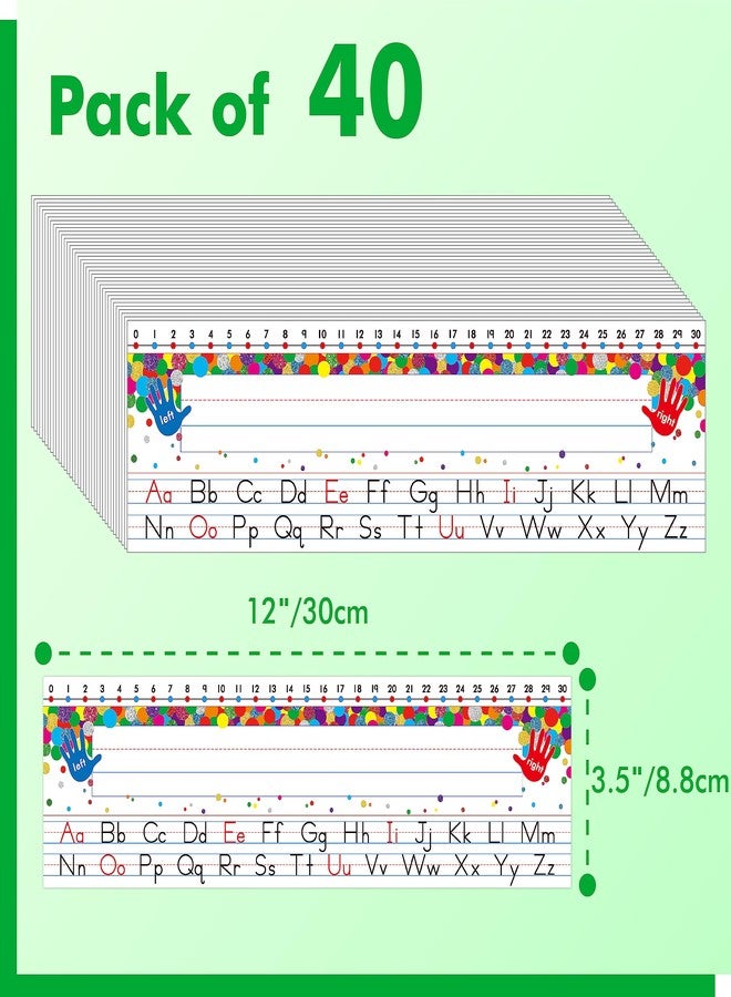Gethelud 40 PCS Desk Nameplates, Waterproof Confetti Desk Name Tags with Alphabet, Number Line 1-30 Erasable and Reusable Traditional Manuscript Name Plate for Classroom School Student (12” x 3.5”) - Image 2
