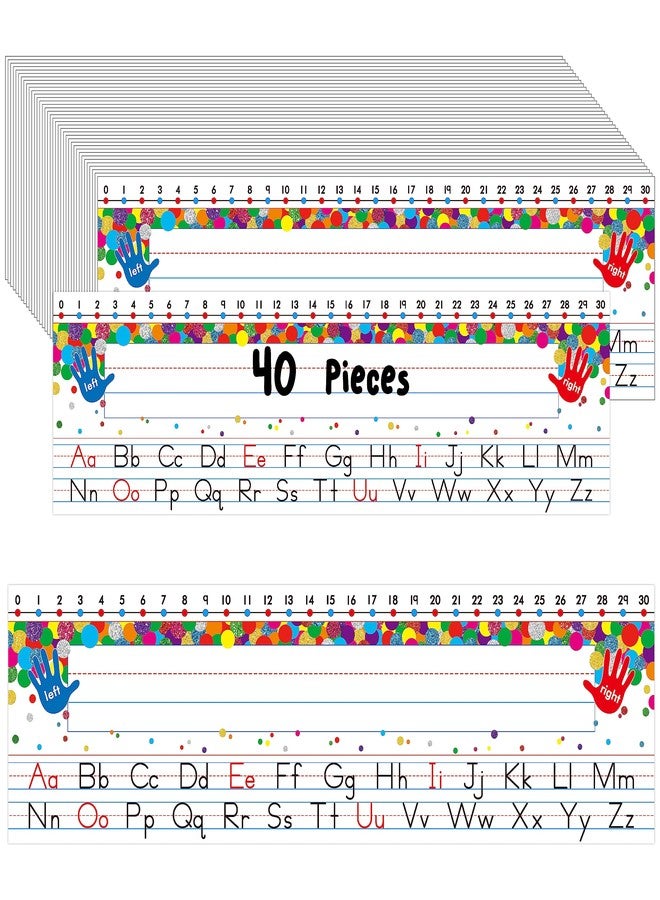Gethelud 40 PCS Desk Nameplates, Waterproof Confetti Desk Name Tags with Alphabet, Number Line 1-30 Erasable and Reusable Traditional Manuscript Name Plate for Classroom School Student (12” x 3.5”) - Image 1