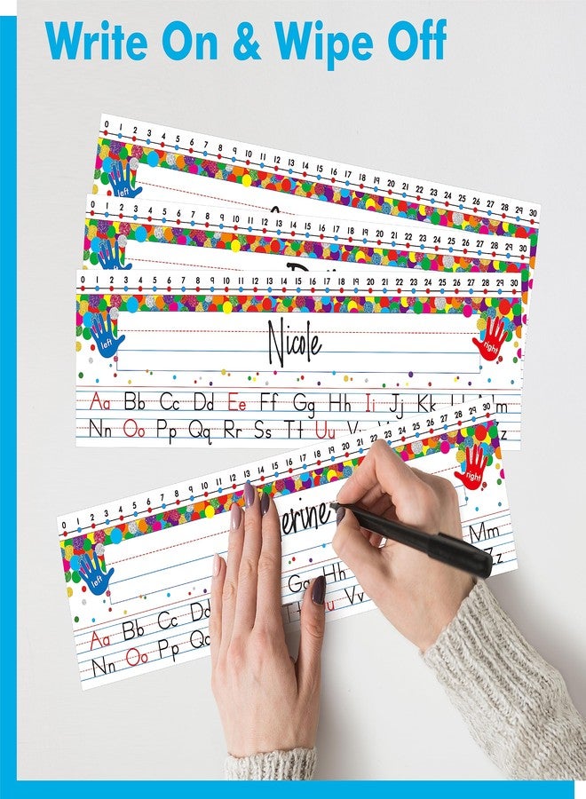 Gethelud 40 PCS Desk Nameplates, Waterproof Confetti Desk Name Tags with Alphabet, Number Line 1-30 Erasable and Reusable Traditional Manuscript Name Plate for Classroom School Student (12” x 3.5”) - Image 4