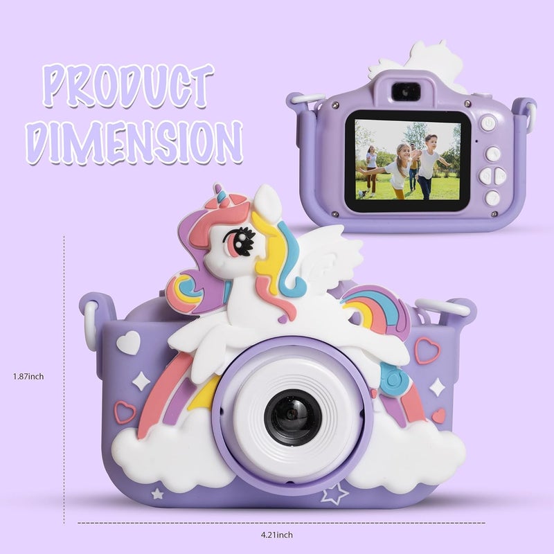 ESSENTIALEASE Kids Digital Camera 1080 Pixels HD Unicorn Mini Video Camcorder For Boys & Girls, Age 4, 5, 8-10| 2-Inch HD Screen, Selfie | Child-Safe Design | Expandable Up To 32GB (Purple) - Image 3