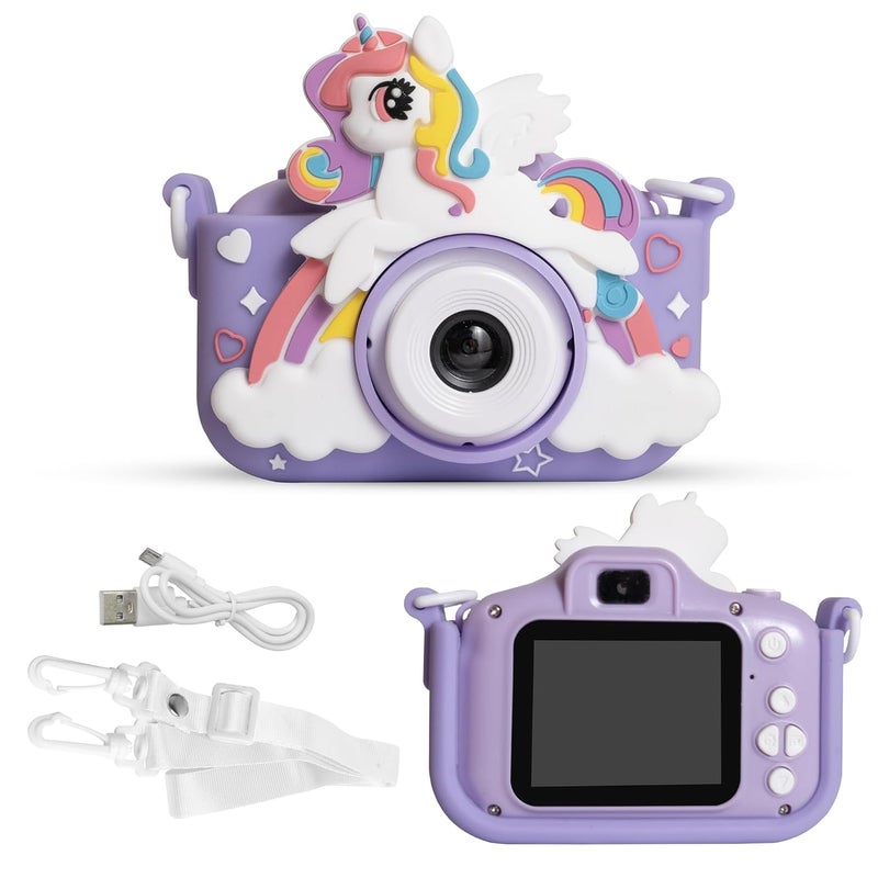 ESSENTIALEASE Kids Digital Camera 1080 Pixels HD Unicorn Mini Video Camcorder For Boys & Girls, Age 4, 5, 8-10| 2-Inch HD Screen, Selfie | Child-Safe Design | Expandable Up To 32GB (Purple) - Image 1