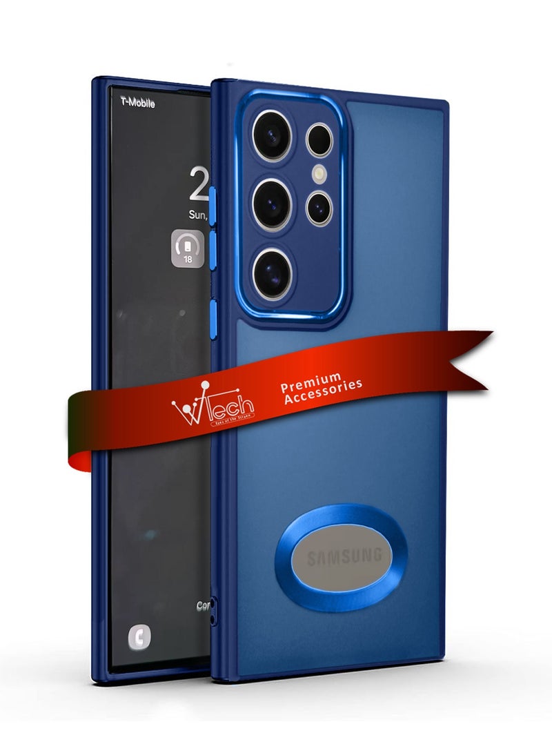 Wtech Soft Silicone Hybrid Translucent Slim Stylish Luxury Electroplated Camera Border Stand Case Cover For Samsung Galaxy S24 Ultra 5G 2024 Navy Blue - Image 1